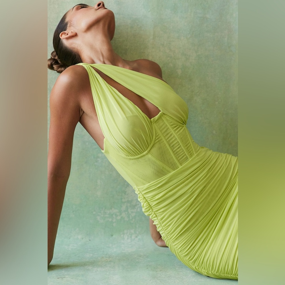 NWT House of CB Valentina Lime Asymmetric Cutout Midi Dress Size XS - Picture 11 of 14